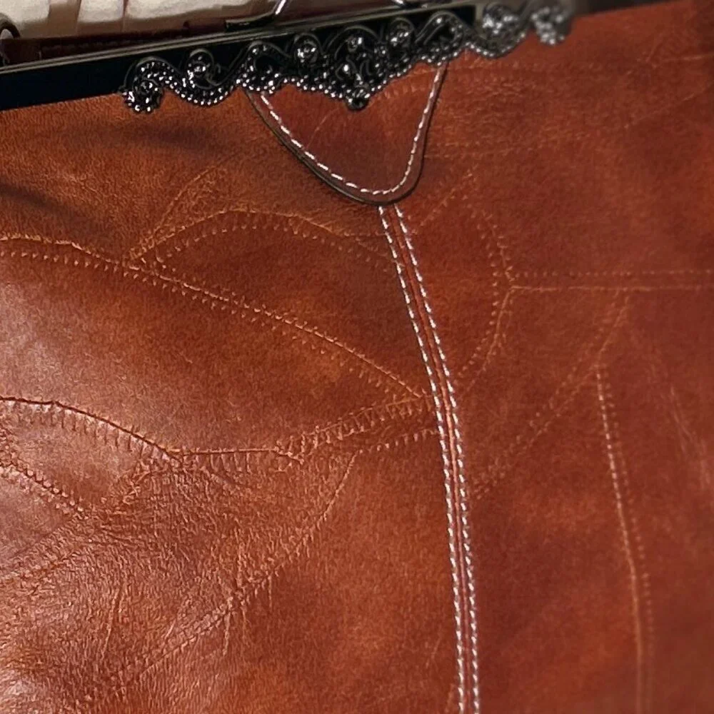 Brown Vintage Inspired NWOT Patchwork Leather Purse Crossbody Bag Cottage Retro